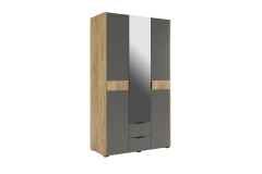 Шкаф трехдверный зеркало Мебельсон Адам MSA-05 дуб крафт золотой/графит