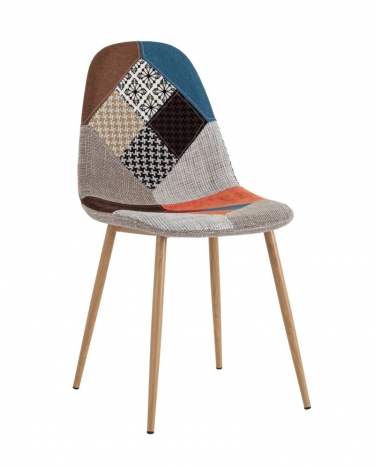 Комплект из четырех стульев Stool Group Валенсия SN пэчворк, обивка ткань ножки металл с принтом под дерево