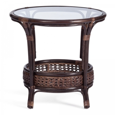 Комплект Tetchair PELANGI 02/15 стол со стеклом + 4 кресла с подушками ротанг, кресло 65х65х77см, стол диаметр 64х61см, walnut грецкий орех