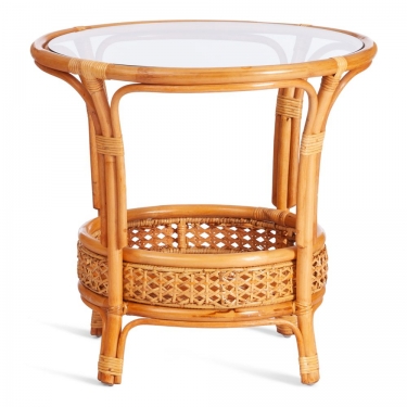 Комплект Tetchair PELANGI 02/15 стол со стеклом + 4 кресла с подушками ротанг, кресло 65х65х77см, стол диаметр 64х61см, Honey мед