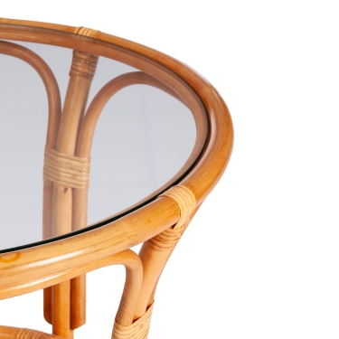 Террасовый комплект Tetchair PELANGI стол со стеклом + 2 кресла / с подушками / ротанг, кресло 65х65х77см, стол диаметр 64х61см, Honey мед