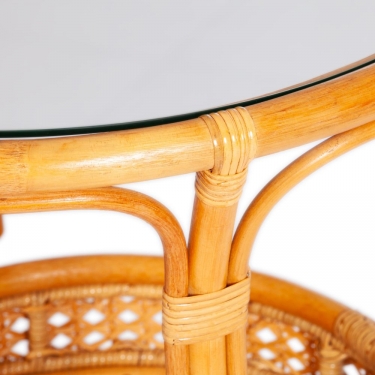 Террасовый комплект Tetchair PELANGI стол со стеклом + 2 кресла / с подушками / ротанг, кресло 65х65х77см, стол диаметр 64х61см, Honey мед