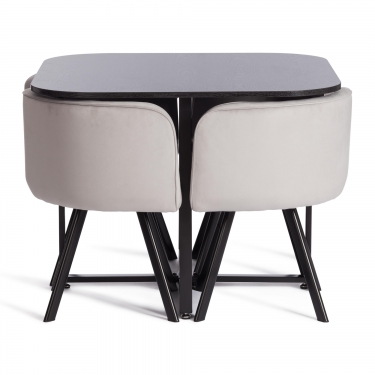 Комплект стол, 4 стула Tetchair QUADRON mod. PT14 Стол МДФ/металл, стул металл/велюр, 100х100х73 см, 69х56х71 см, Light-greyсв-серый HLR-14/черный