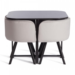 Комплект стол, 4 стула Tetchair QUADRON mod. PT14 Стол МДФ/металл, стул металл/велюр, 100х100х73 см, 69х56х71 см, Light-greyсв-серый HLR-14/черный