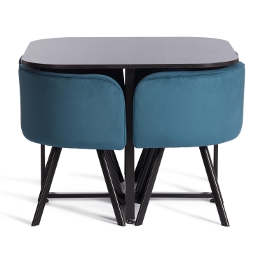 Комплект стол, 4 стула Tetchair QUADRON mod. PT14 Стол МДФ/металл, стул металл/велюр, 100х100х73 см, 69х56х71 см, Blue синий HLR62/черный