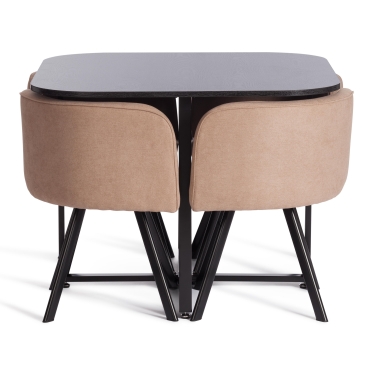 Комплект стол, 4 стула Tetchair QUADRON mod. PT14 Стол МДФ/металл, стул металл/шенилл, 100х100х73 см, 69х56х71 см, Beige Бежевый LY1701-4/черный