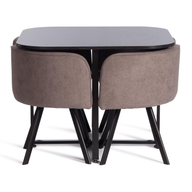 Комплект стол, 4 стула Tetchair QUADRON mod. PT14 Стол МДФ/металл, стул металл/шенилл, 100х100х73 см, 69х56х71 см, Mocha мокко LY1701-27/черный