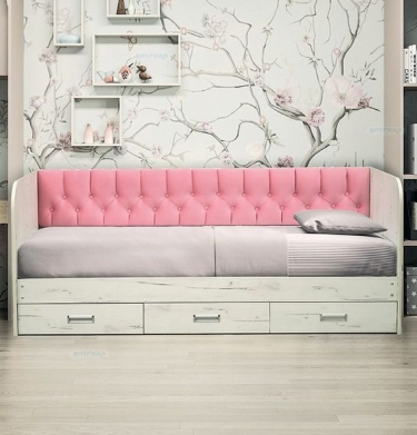 Кровать с продольной мягкой спинкой Матрица Софа 14 900х2000 Ясень Анкор светлый Велюр 003