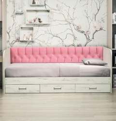 Кровать с продольной мягкой спинкой Матрица Софа 14 900х2000 Ясень Анкор светлый Велюр 016