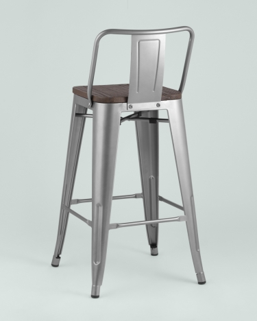 Стул полубарный Stool Group Tolix Wood со спинкой Серебристый