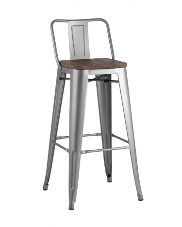 Стул полубарный Stool Group Tolix Wood со спинкой Серебристый