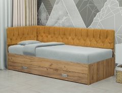 Кровать с продольной мягкой спинкой левая Матрица Софа 16 900х2000 Ясень Анкор светлый Велюр 032