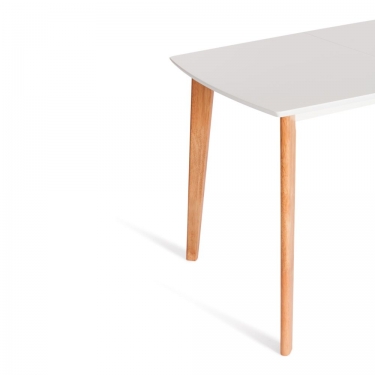 Стол обеденный раскладной Tetchair Claire столешница МДФ, опоры дерево гевея, белый / натуральное дерево, 110+30 x 75 x 75см