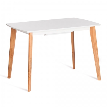 Стол обеденный раскладной Tetchair Claire столешница МДФ, опоры дерево гевея, белый / натуральное дерево, 110+30 x 75 x 75см