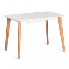 Стол обеденный раскладной Tetchair Claire столешница МДФ, опоры дерево гевея, белый / натуральное дерево, 110+30 x 75 x 75см