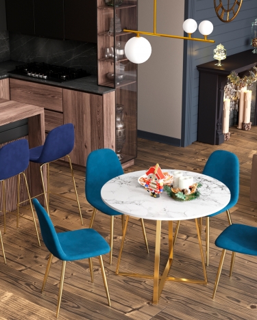 Стул Stool Group Валенсия SN NEW велюр темно-синий золотые ножки