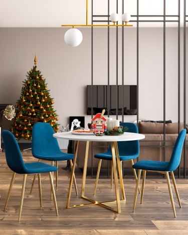 Стул Stool Group Валенсия SN NEW велюр темно-синий золотые ножки