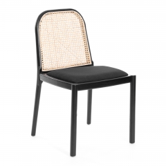 Стул Tetchair FREYA дерево вяз/ротанг, ткань лен, черный/черный лен, 46х41х79,5 см