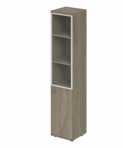Шкаф высокий со стеклом, задняя стенка ЛДСП правый Норден Wing WN.712.OD.OD.AL.R Дуб темный