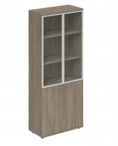 Шкаф высокий со стеклом, задняя стенка ЛДСП Норден Wing WN.711.OD.OD.AL Дуб темный