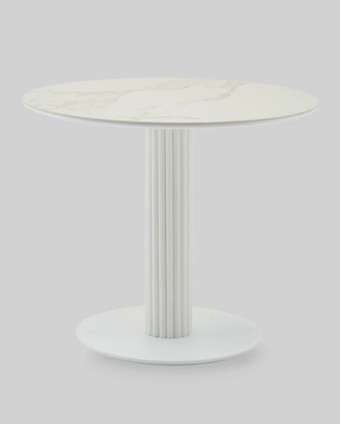 Стол круглый Stool Group Терралино D90 верх керамика белый матовый, основание металл белый