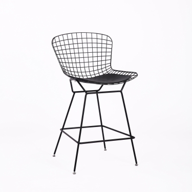 Стул полубарный с низкой спинкой Stool Group Bertoia Черный с черной подушкой